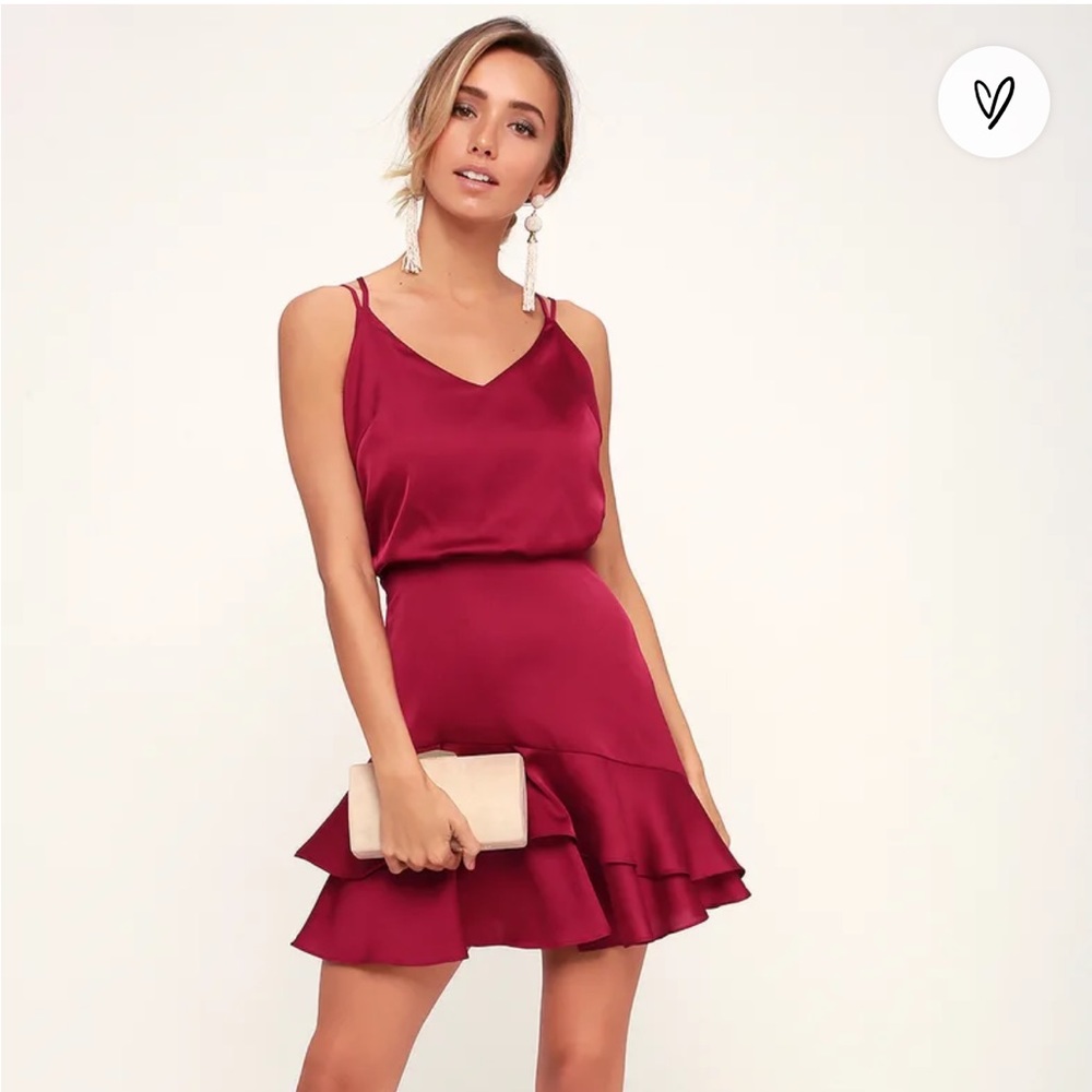 Lulu’s ‘On the Floor’ Fuchsia Satin Ruffle Dress